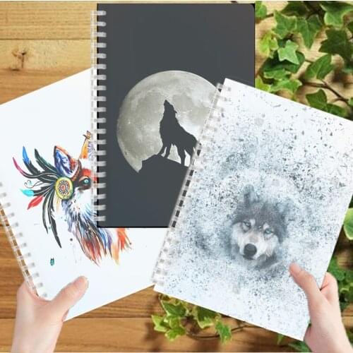 Animal Galaxy Wolf Head Spiral Notebook Nordic Minimalist Note Book Minimal Line Abstract Drawing Cover Journal Graffiti Planner