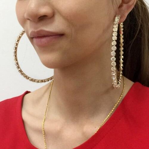 Large Hoop Earrings for Women Round Circle Iced Out Bling Cubic Zirconia Earring Fashion Jewelry Crystal Boucle Oreille Femme