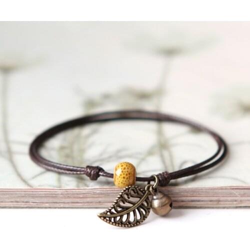 1PCS New Fashion Adjustable Simple Ceramic Bracelets Anklets Female Original Hand-woven Fashion Anklets Leaf Ceramic Jewelry