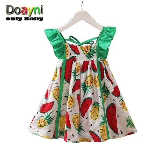 Doayni Baby Girls Sleeveless One-piece Princess Dress Korean Style Print Fruits Cartoon Children Princess Summer Dress