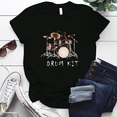 Drum Kit Printed Tshirts Women Jazz Drum Kit Rock Short Short Sleeve Wpman Shirts Plus Size Harajuku Tees Female Ropa De Mujer