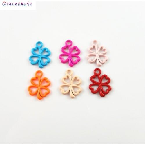 GraceAngie 30PCS Clover Style Metal Alloy Enamel Crafts Charms DIY Blue Necklace Pendant Women Handmade Jewelry Accessories