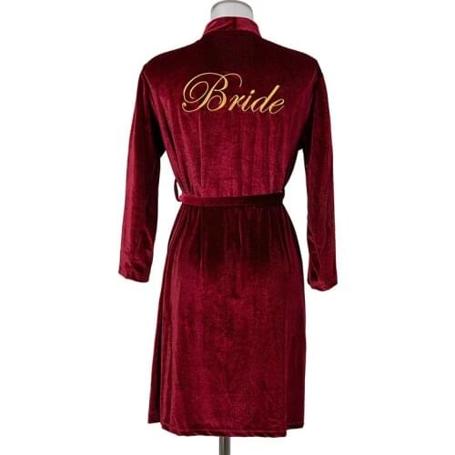 Autumn New Kimono Bathrobe Gown Velvet Bride Bridesmaid Wedding Robe Long Sleeve Sexy Home Clothing Embroidery Nightwear