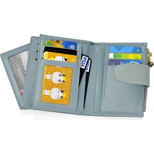 Women Genuine Leather Wallet Female Flower Leather Purse Womens Solid Color Card Holder Coin Purse with Key Case Bag