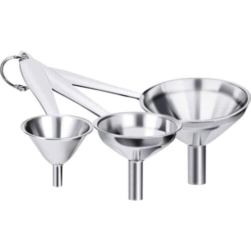 Kitchen Funnels, Stainless Steel Funnel Set, Thick Collapsible Small Medium Large Funnels with Long Handle to Grip(Set of 3, S