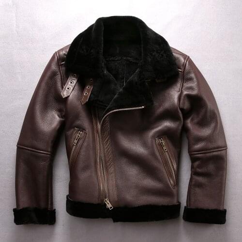 AVIREX FLY 2018 US B3 Air Force Flight Suit Fur One Sheepskin Genuine Leahter Jacket Men Wool Liner Winter Coat Turn Down collar