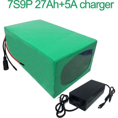 With 5A charger 24V 27Ah 25.9V 7S9P 18650 Li-ion Battery Pack E-Bike electric bicycle 195x115x70mm