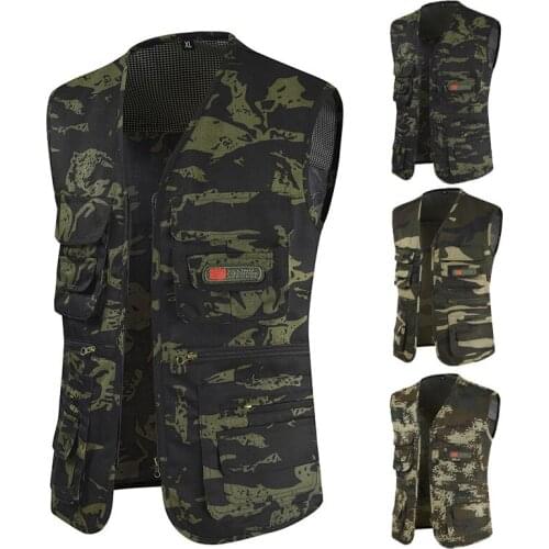 2020 Mens Fashion Vest V-neck Sleeveless Pocket Camouflage Large Size XL-4XL Casual Breathable Male Washable Jacket