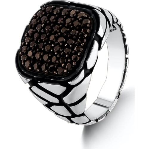 Black Mini Zircon Gemstone Men Silver Ring Handcarved Men Jewelry 925 Sterling Silver