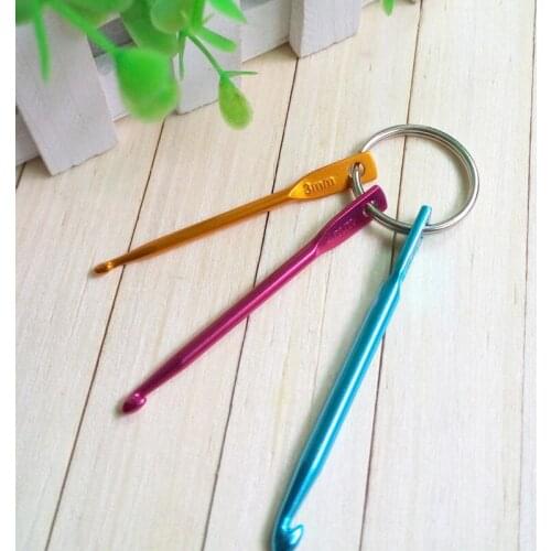 3pcs/set Mixed Color Aluminum Knitting Needle Crochet Hook Set Keychain Keyring DIY Travel Sewing Accessories