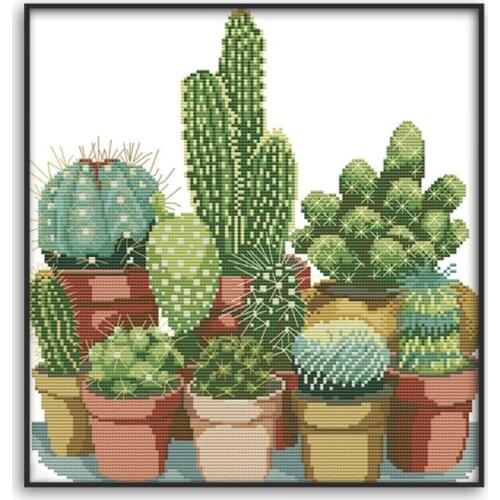 Cactuses Patterns Counted Cross Stitch 11CT Printed Cross Stitch Sets Embroidery Needlework