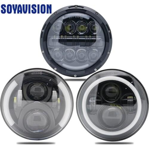 New 7 Inch Round Motorcycle LED Headlight Hi/Lo Beam DRL white Halo Angel Eyes H4 Motorcycle Headlight LED For Harley Chopper