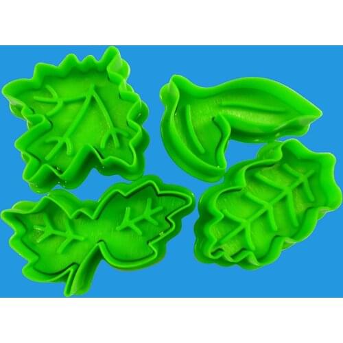 Leaf Shape Plastic Cookie Cutters Set Pastry Cake Biscuit Mold Cookie Printer Spring Plunger Baking Tools Cake Decorating Tools