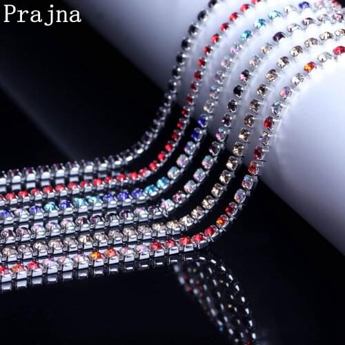 Prajna 1Yard Class Rhinestones Trim Silver Claws Rhinestone For Clothes Wedding Dress Sew On Stones Jewelry And Crystals Chain