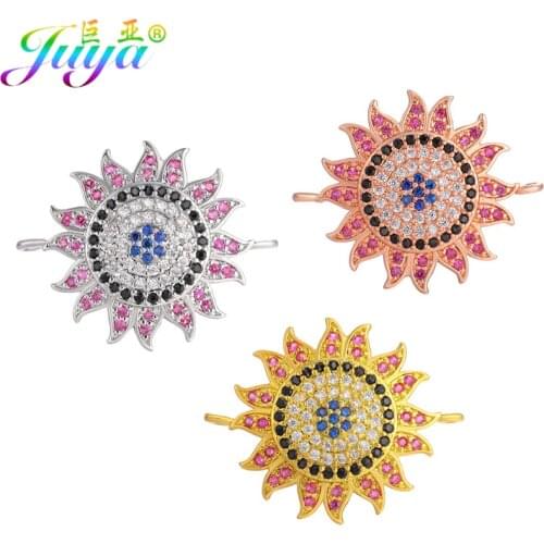 Juya Handmade Multicolor Greek Evil Eye Sunflower Hamsa Fatima Connectors Accessories For Handicraft Bracelets Earrings Making
