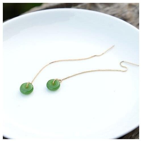 Original Pure Natural Hetian Jade Peace Buckle Hanging Earrings Female Jasper Jade Eardrops Earrings S925 Sterling Silver Ear Li