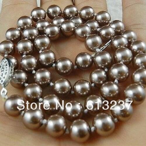 Charms 8mm champagne shell simulated-pearl round beads diy fashion necklace for women jewelry making 18inch MY4293
