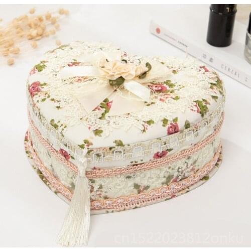 Storage Box Heart Shape lace Box Jewelry Box Wedding Gift Makeup Cosmetic Earrings Ring Desk Rangement Make Up cloth Organizer