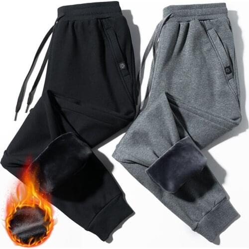 Men Sweatpants Cotton Thicken Casual Winter Wear Mens Pants Warm Fleece Liner Elastic Waist Male Jogger Streetwear Pant Cashmere