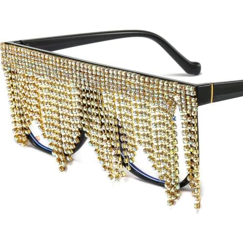 Womens sunglasses Luxury Quality Tassel Crystal Diamond Sun Glasses Famous Brand Vintage shades for Women oculos