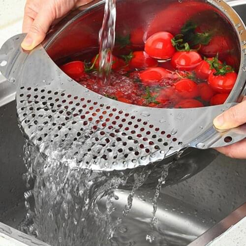Steel Baffle Drain Pot Pan Strainer Pasta Spaghetti Strainer Kitchen Wash Vegetables Drainage Washing Tool