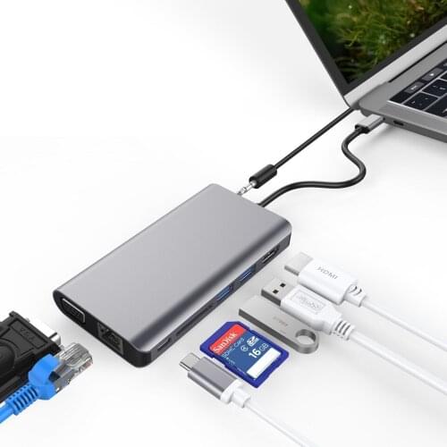 USB C HUB Type C to HDMI 4K VGA Ethernet PD Thunderbolt 3 Adapter For Macbook Pro Samsung Galaxy S10 Huawei P30 Pro USB HUB 3.0