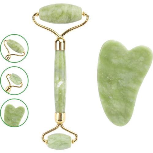 Xiuyu Jade Facial Roller Eye Massage Stone Guasha Scraping Board Green Natural Jade Roller Face Lift Body Massager Roller Tool