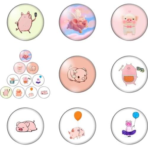 Cartoon Cute Pig Funny Picture 12mm/20mm/25mm/30mm Round Photo Glass Cabochon Demo Flat Back Making Findings