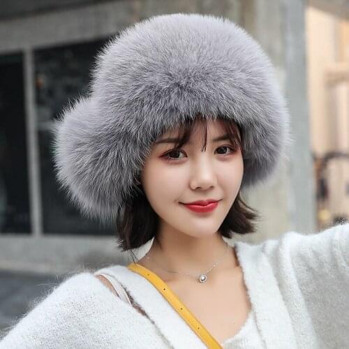 Winter Hats for Women Real with Ears Fashion Fox Fur Pompom Warm Bonnet Womens Russian Hat Czapka Zimowa MY824