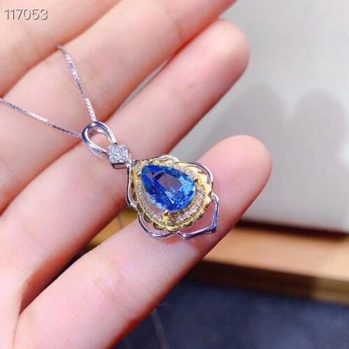 New water drop style natural topaz pendant for women necklace natural gem certificate real 925 silver gold plated birthday gift