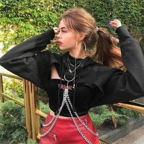 Spring and Autumn Womens Sexy Hoodie Chain Long Sleeve Pullover Hooded Pullover Casual Sweatshirt Streetwear