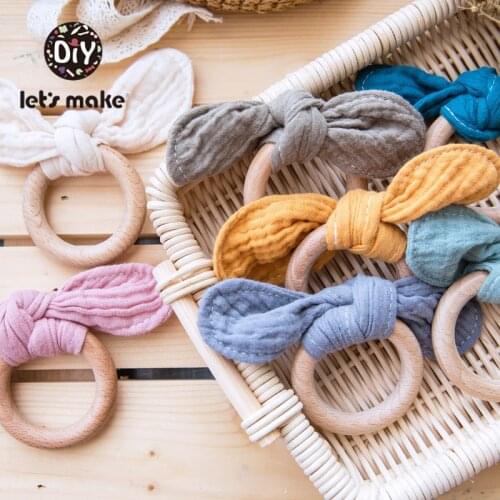 Lets Make Wooden Teethers 1pc Rabbit Ear Baby Teething Ring Baby Bib Saliva Towel Food Grade Silicone Beads Nursing Bracelet