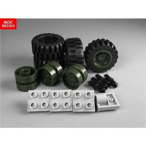 10sets/lot MOC Bricks Light gray&Military Green&White Wheel with Black Tire Set 56145c01 Educational Building Blocks kids gifts