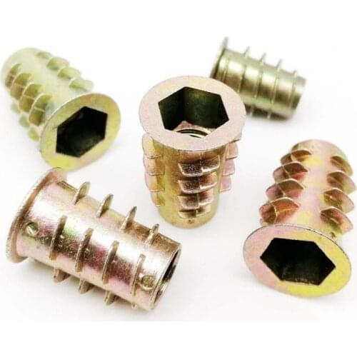 M4 M5 M6 M8 M10 Zinc Alloy Thread For Wood Insert Nut Flanged Hex Drive Head Furniture Nuts 10pcs