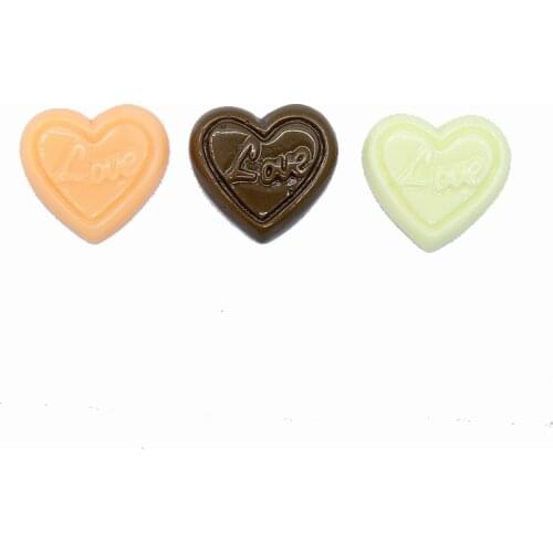 Free Shipping 100pcs Love Heart Chocolate Cake Resin Cabochons Flatback Cameo Sticker Ornament Accessories Charms DIY 18*17*4mm