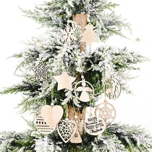 16Pcs/Set Hollow Out Wooden Chip Christmas Tree Xmas Hanging Ornaments Pendant