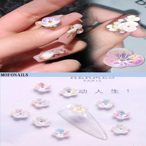 20pcs/bag Shell Flower Crystal Nail Rhinestone White/AB Color Flat-back 3D Nail Jewelry Stone Manicure Accessory Rhinestone Deco