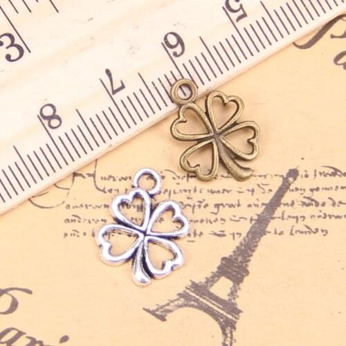 240pcs Charms For Jewelry Making lucky irish four leaf clover 17x14mm Antique Silver Plated Pendants DIY Tibetan Silver Necklace