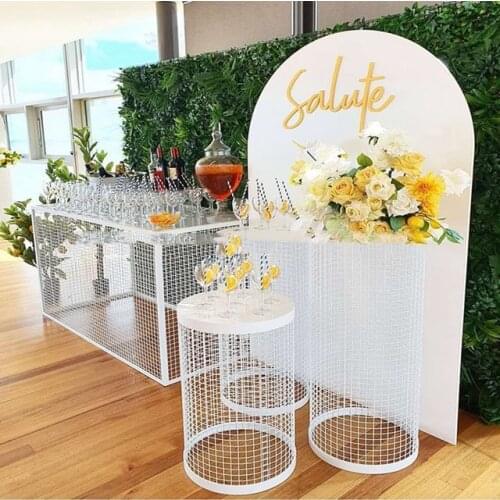 3pcs /set)High Quality Trendy White Cylinder Metal Round Mesh Plinth cake stand sunyu2572