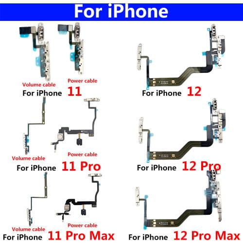 10Pcs，New Mute and Volume Power Buttons key Switch On/Off Flex Cable Mobille Phone Repair Parts For Iphone 11 12 Pro Max 12 min