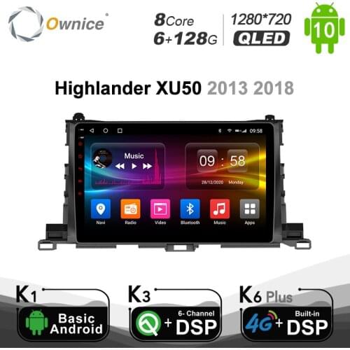 6G+128G QLED Android10.0 Car Radio DVD Player for Toyota Highlander XU50 2013 2018 GPS Navi Octa Core 4GLTE DSP Optical SPDIF