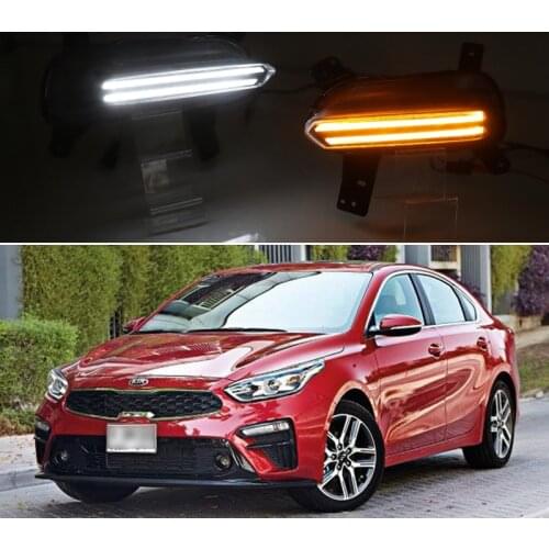 Car LED DRL Daylights For Kia Cerato 2018 2019 2020 12V Yellow Turn Signal Daytime Running Headlamps Auto Driving Fog Lamp