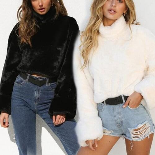 White Plush Winter Turtleneck Sweater Women Autumn Faux Fur Loose Casual Soft Warm Fluffy Oversized Sweater Pull Femme