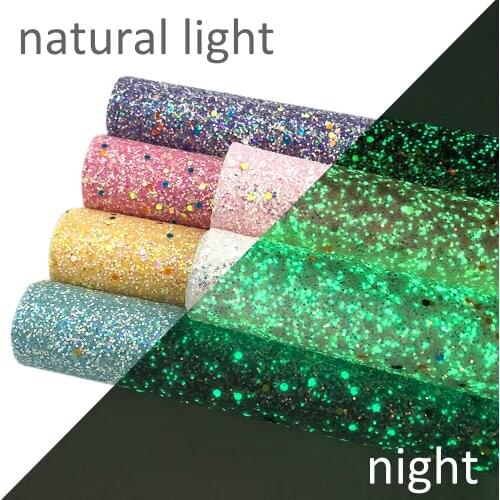 20*33cm Glitter Glow in the Dark Faux Leather Set Fabric For Sewing Synthetic DIY Earrings Bag Material Fabric,1Yc20458