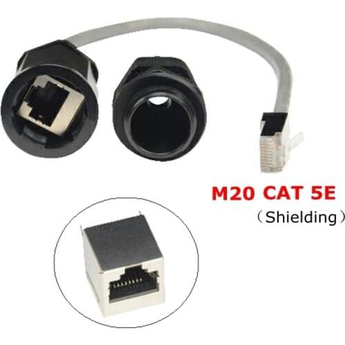 CAT5E RJ45 Waterproof Gland Connector Ethernet LAN Black IP68 Protection M20 CAT 5E RJ 45 male to female AP outdoor cable