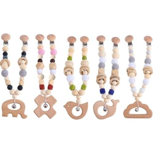 Baby Teether Wooden Nursing Molar Soother Teething Pendant Pram Clip Hanging Toy Pacifier Chain Stroller Mobile Rattle