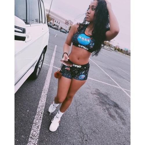 HHDMV 2021 women fashion hot sale sexy movement style sets vest type short top elastic short pants PSD printed 2 piece sets