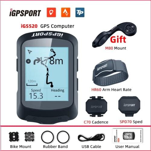 IGS520 Bike Computer GPS Enabled Bicycle Navigation Odometer iGPSPORT Speedometer IPX7 200 Hours Data Storage