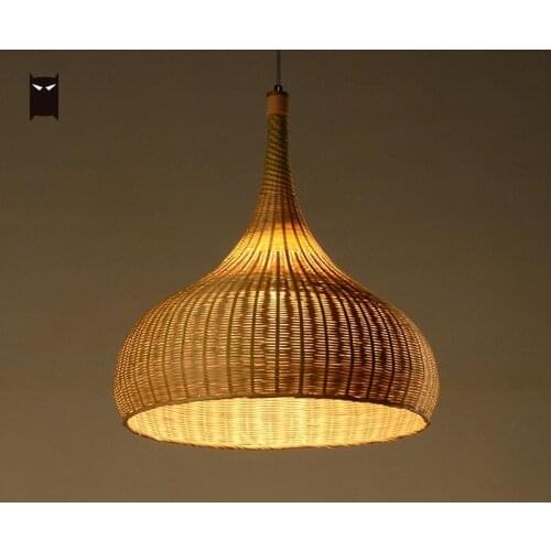 Delicate Bamboo Wicker Shade Rattan Fixtures Pendant Lights Primitive Lighting Rustic Hanging Ceiling Lamp for Dining Bed Room