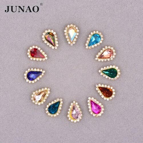 JUNAO 30pc 8*13mm Sewing Mix Color Glass Rhinestone Drop Glass Crystal Stones Applique Sew On Claw Strass for Clothes Crafts